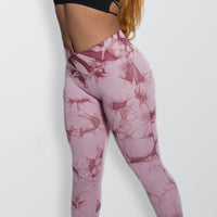 V-Cut Tie Dye Leggings - Pink