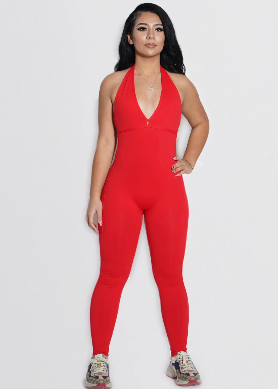 Backless Low Cut Jumpsuit - Red (Pre Order)