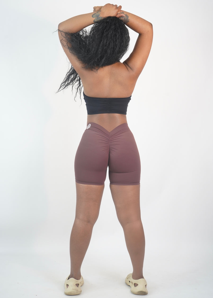 V Back Shorts - Brown